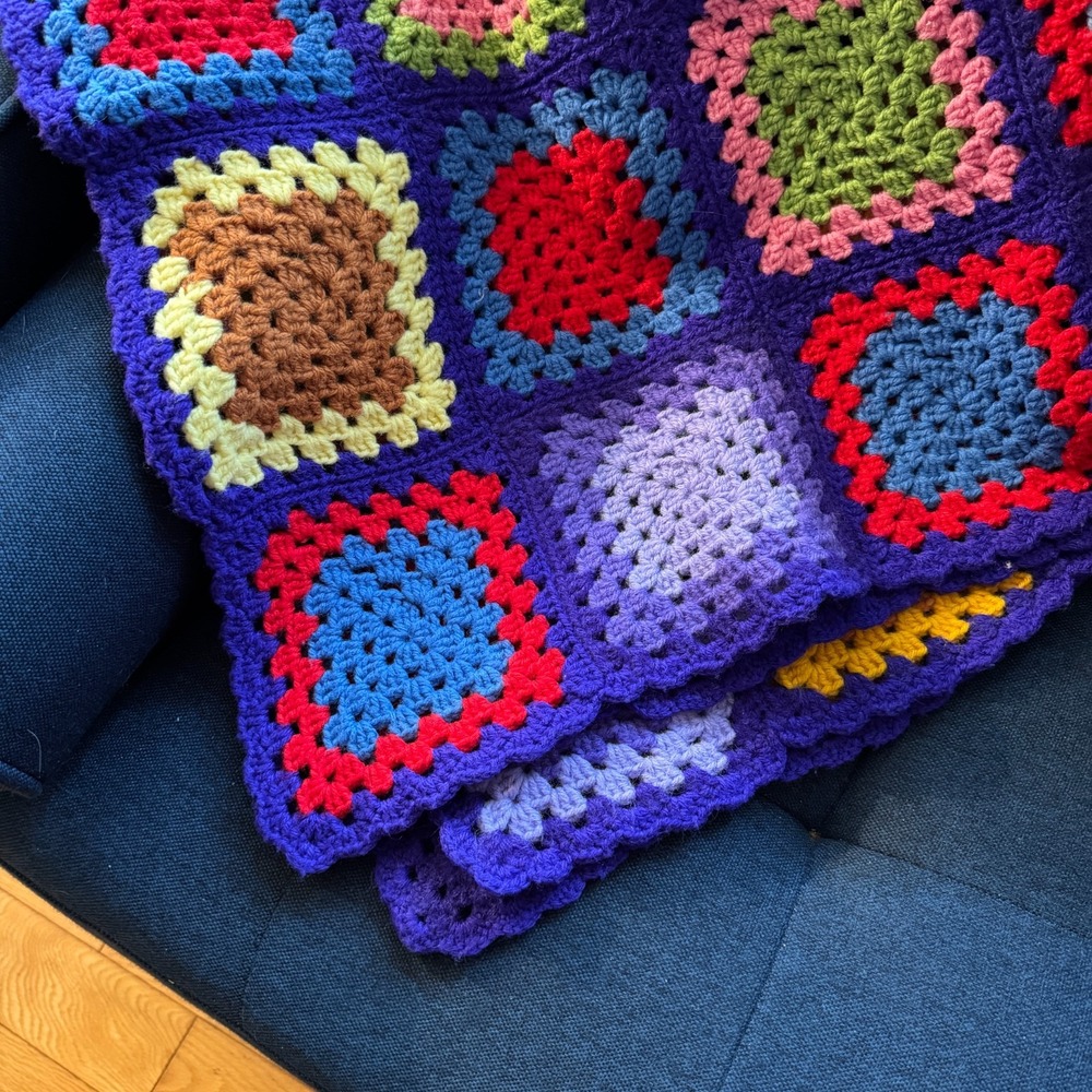 Crocheted Afghan Blanket Granny Squares Large Colorful Handmade 68" x  52" - Picture 3 of 4